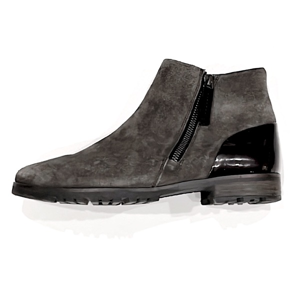 Paul Green Dina Gray Suede Leather Patent Detail Zipper Ankle Boots - Picture 9 of 10